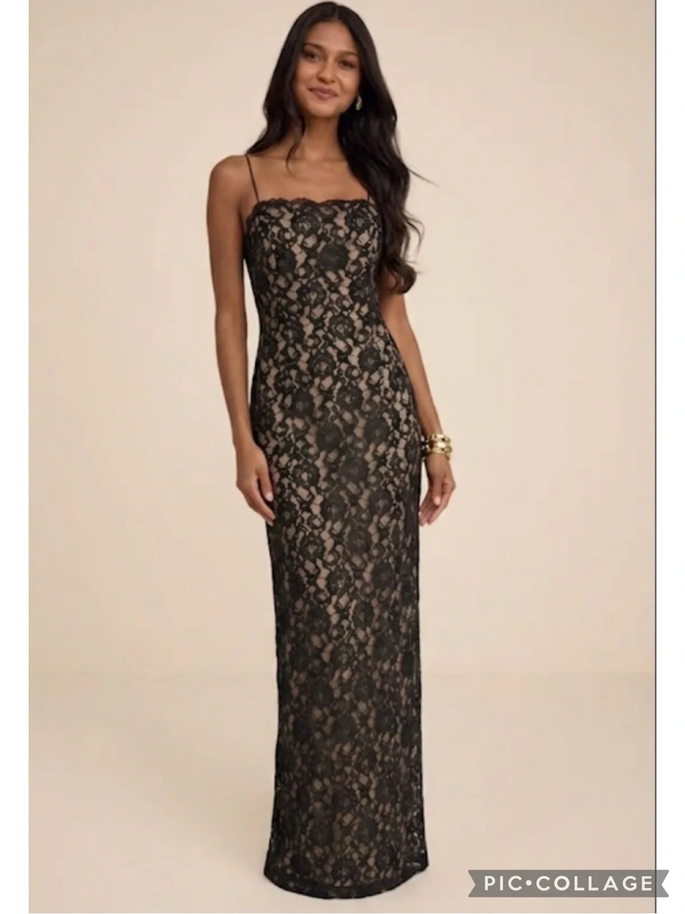 Arianna by Rachel Kaye Black Lace Nude Illusion Evening Maxi Dress 6 Cocktail - Picture 16 of 17